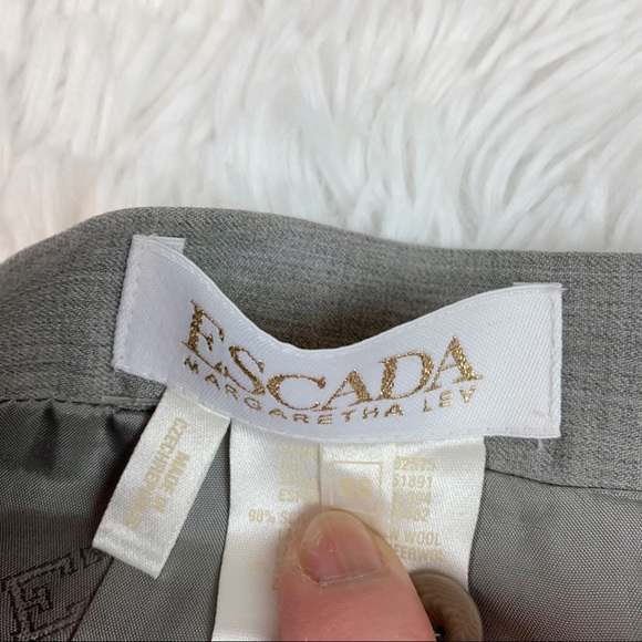 Escada wool blend straight pencil skirt knee length in gray high waisted slit - Picture 12 of 13